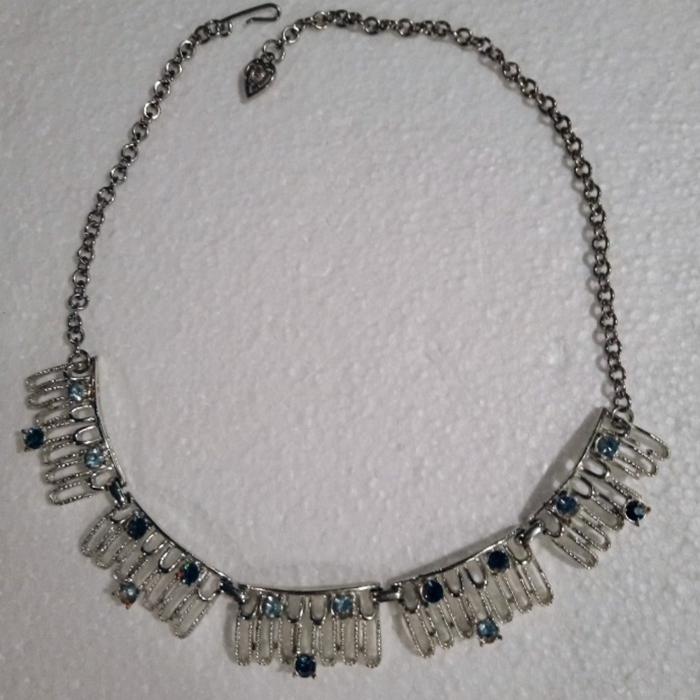 Unique Vintage Silver and Blue Gem Necklace